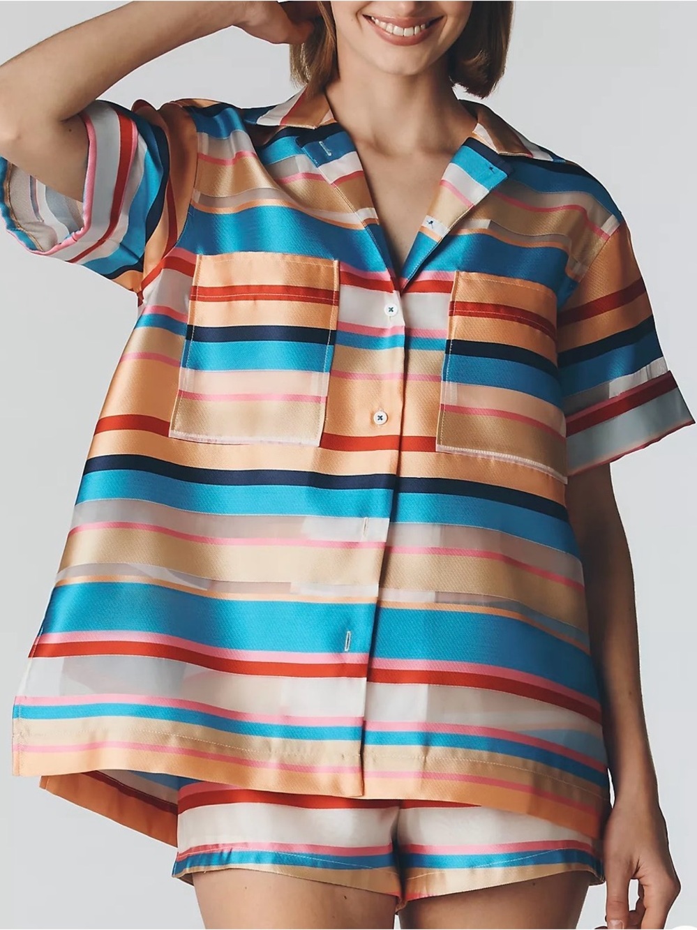 Maeve Oversized Short-Sleeve Buttondown Top XS 726